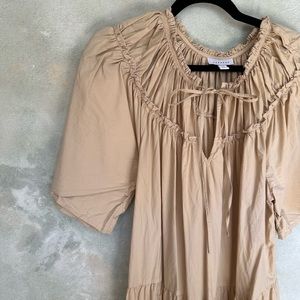 Topshop beige maxi dress with tie in front and flutter sleeves size 8